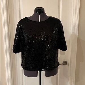 Black Sequin Cropped Top